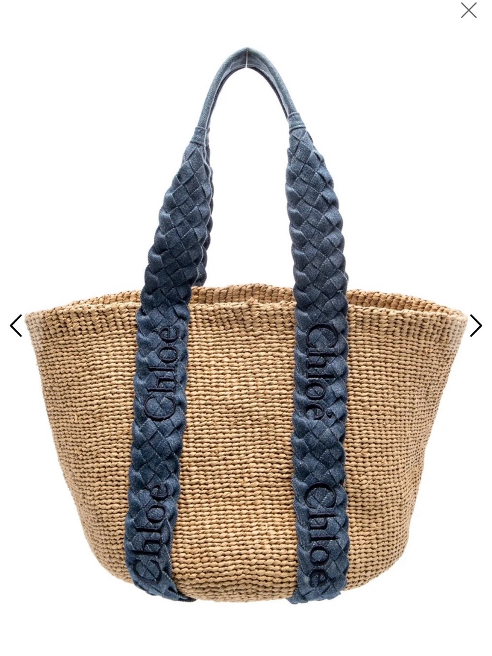 Chloé Natural Straw Tote with Navy Braided Handles - Picture 4 of 12